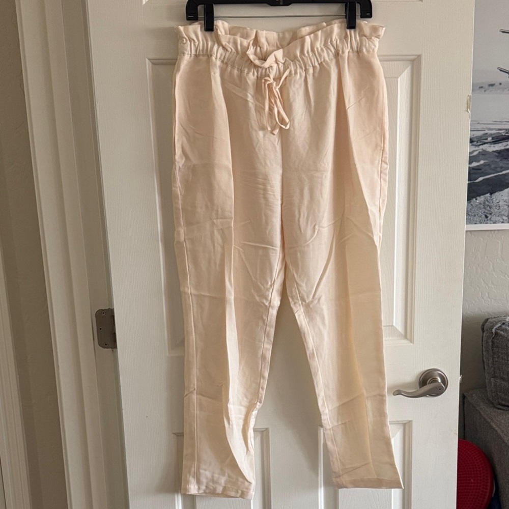 Hatch Maternity Cream Drawstring Paper Bag Pants